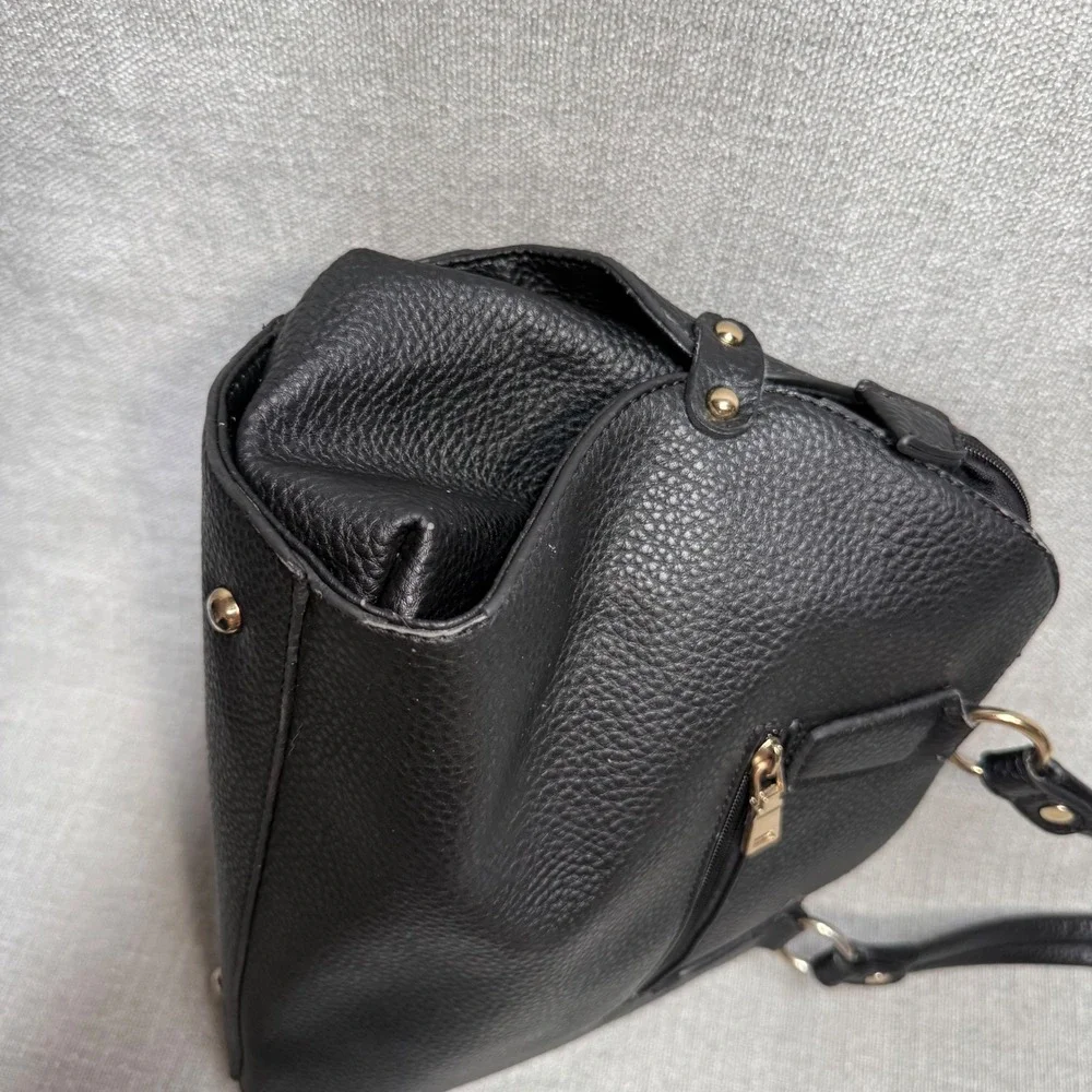 Black Padlock Faux Leather Satchel Handbag Purse Gold Padlock‎ Detail Medium